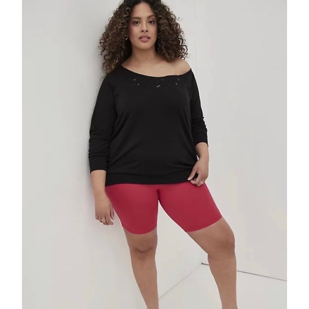Torrid OFF-SHOULDER LT WEIGHT FRENCH TERRY EMBROIDERED SWEATSHIRT Size 1